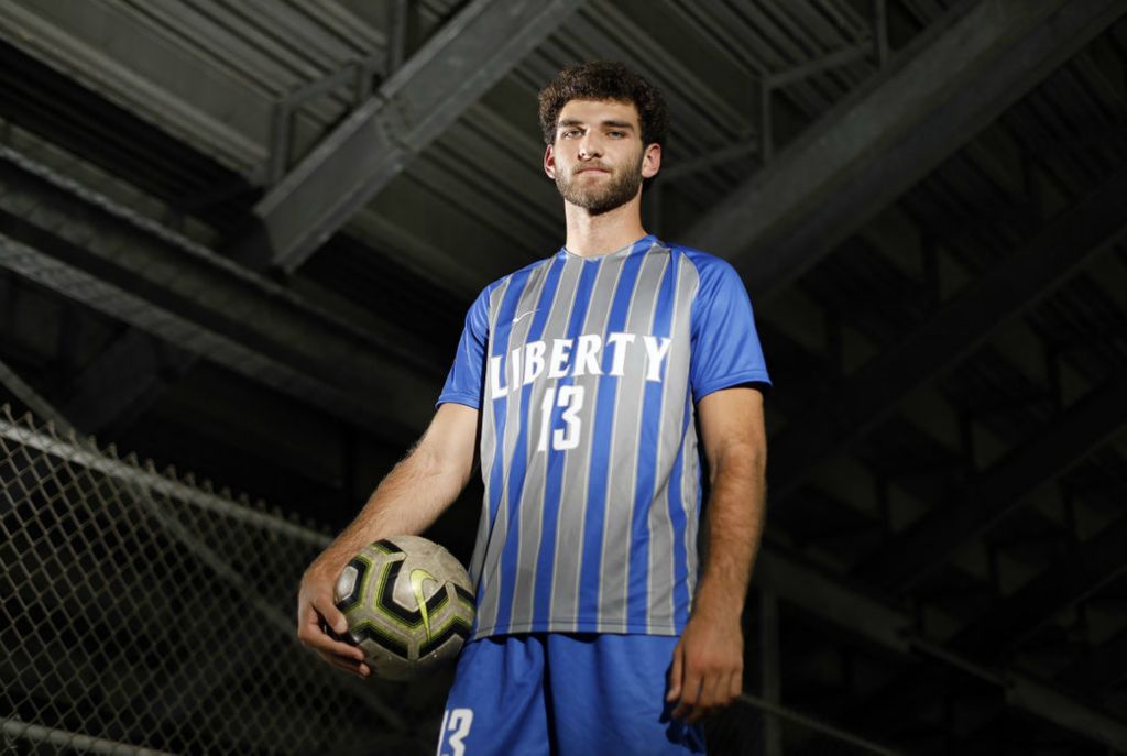 Portrait - 2nd place - August - Olentangy Liberty's soccer player Parker Cameron poses for photo inside the stadium at Olentangy Liberty High School in Powell. (Kyle Robertson / The Columbus Dispatch)