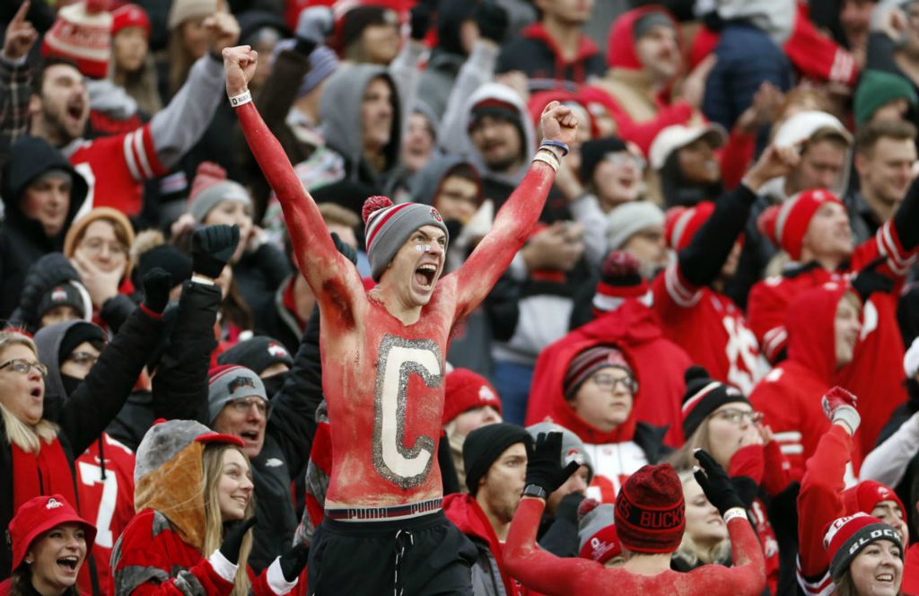 Sports Feature - 2nd place - November - An Ohio State student cheers after a Purdue fumble on the kick-off that Buckeyes recovered during the 2nd quarter of their game at Ohio Stadium in Columbus.(Kyle Robertson / The Columbus Dispatch)