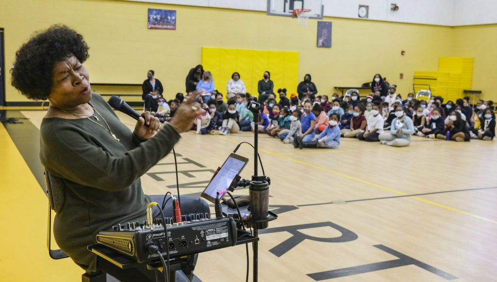 February - Story - 2nd place - Jazz singer Ramona Collins performs at the Ella P. Stewart Academy in Toledo. The event was sponsored by the Buffalo Soldiers.   (Jeremy Wadsworth / The Blade)