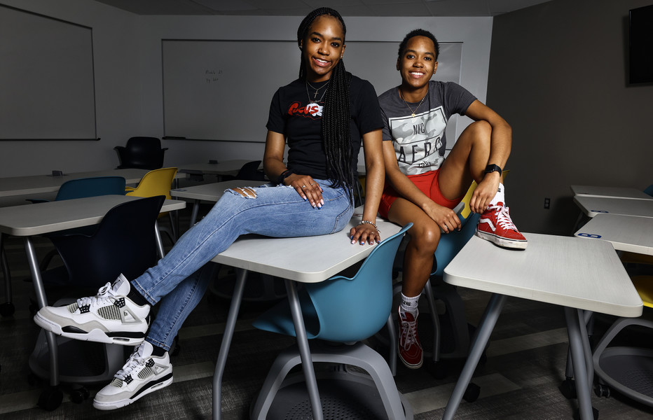 May - Portrait - HM - From left twins Madison and Mya Glover are graduating at the top of their class at Toledo Early College High School. (Jeremy Wadsworth / The Blade)